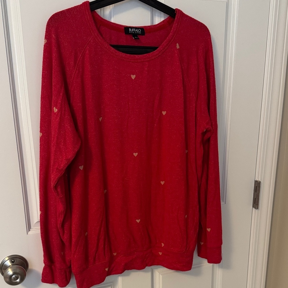Buffalo David Bitton Valentines Day Red Sweater with Heart Accents - Picture 1 of 5